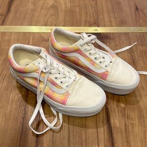 Vans old Skool Stackform platform pink and yellow check sneaker
